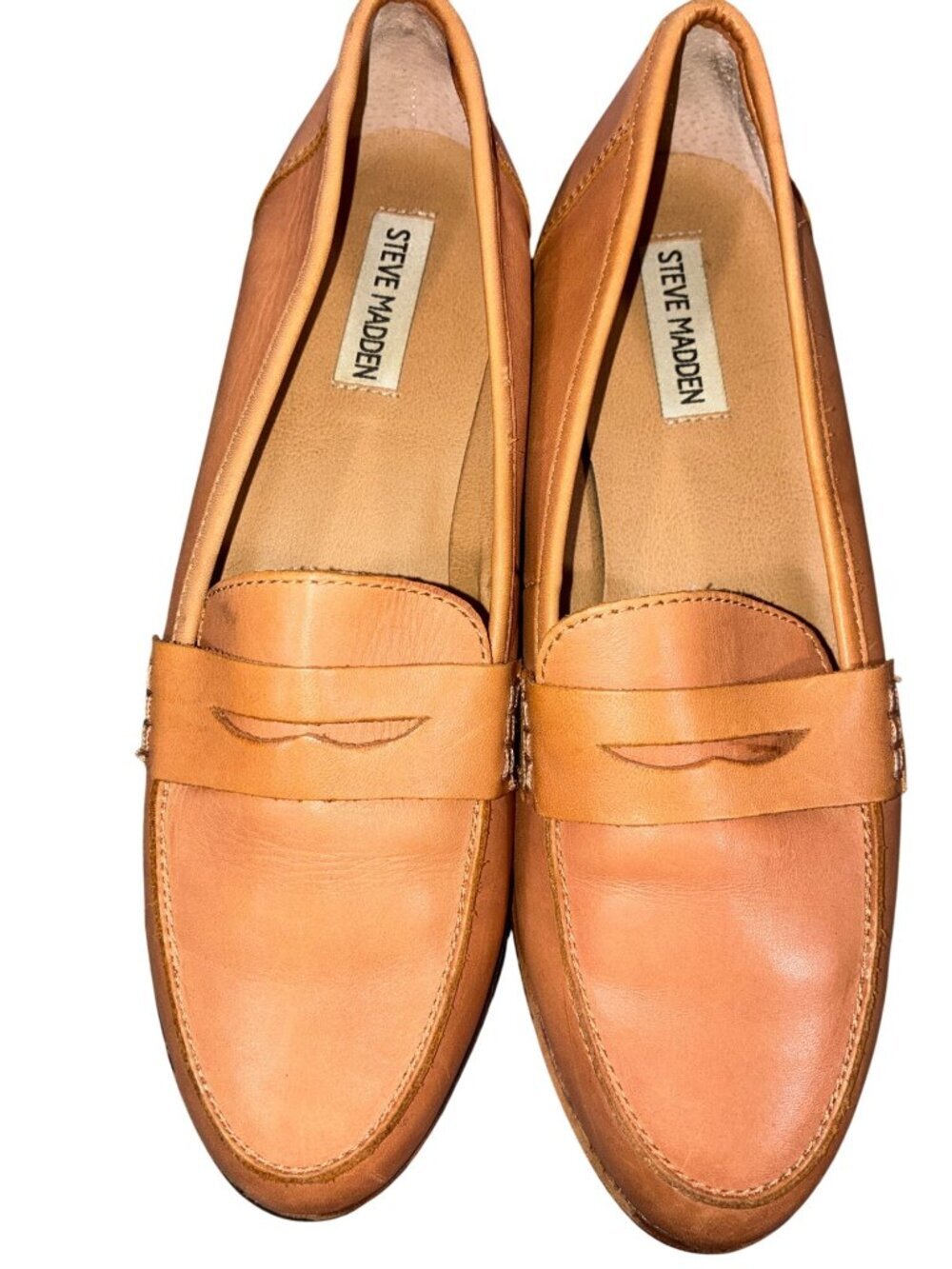 Steve Madden Nets Leather Tan Loafers Women’s Size 7.5M Casual Slip-On Penny